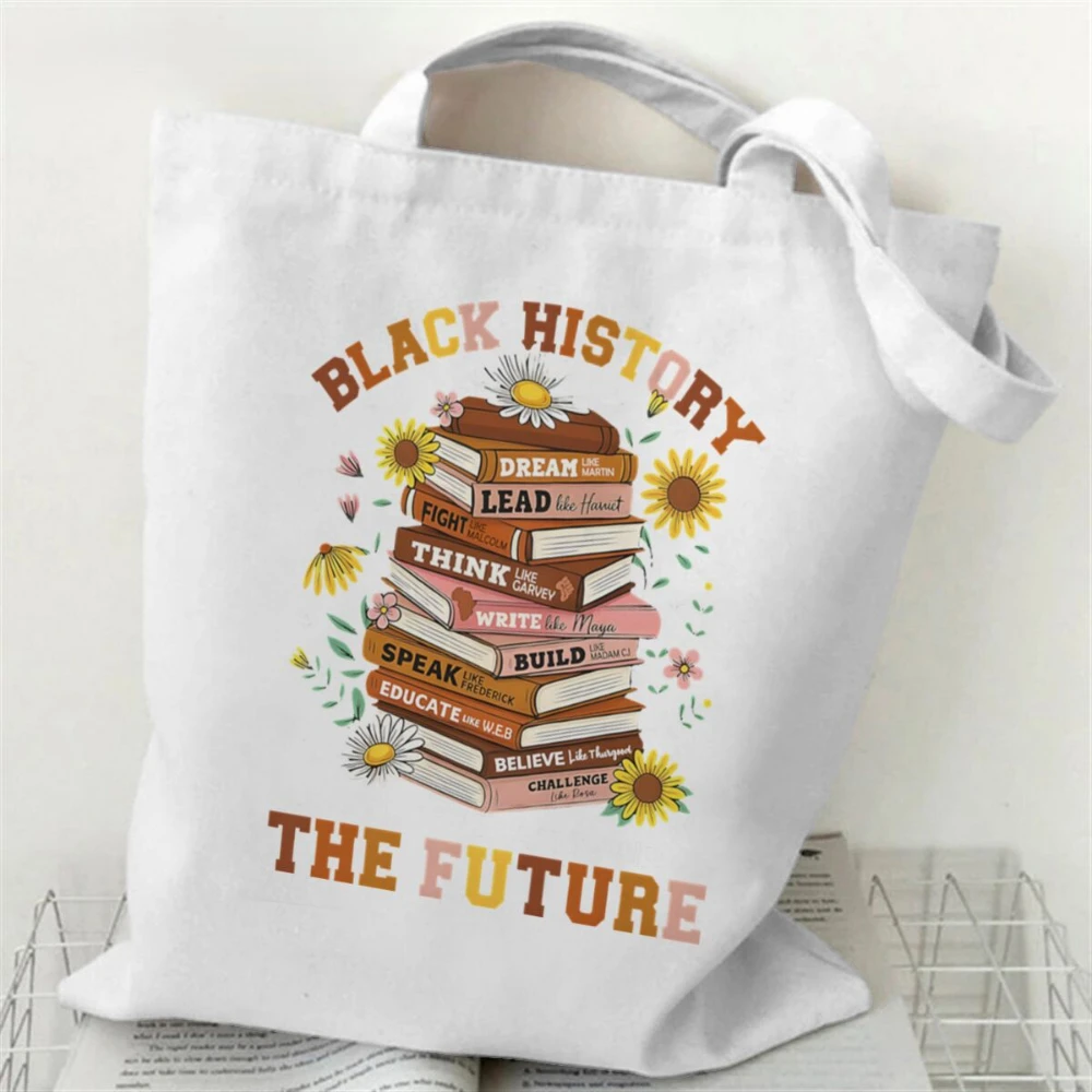 Inspirational Book Lover Canvas Tote Bag, Black Queen Chess Print Reusable Shoulder Bag, Black & White Handbag for Readers Gift