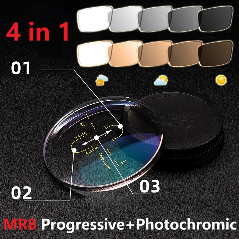 

Цветные прогрессивные фотохромные солнцезащитные очки с защитой от синего луча и мультифокусировкой по рецепту, оптические диоптрийные линзы 1,56-1,74 MR-8 2 шт.