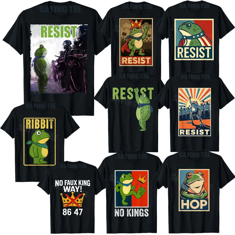 No Kings Portland Frog Resist Frog Protest T-Shirt Y2k Resist Anti-Trump Anti-Fascism Sarcastic Saying Tee Freedom Novelty Gifts