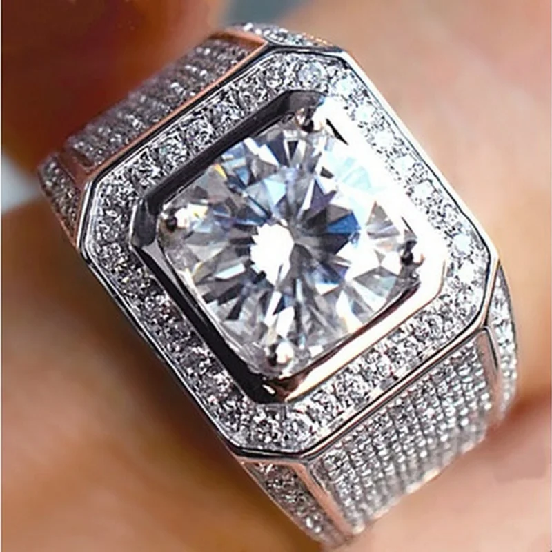 Luxury 925 Sterling Silver Ring With Zircon Crystal Ring For Men Jewelry Gift