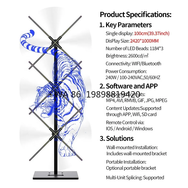 

3*100CM 3D Hologram Projector Advertising Equipment Display Stand Screen 3D Holographic Projection LED Fan Digital Man Display