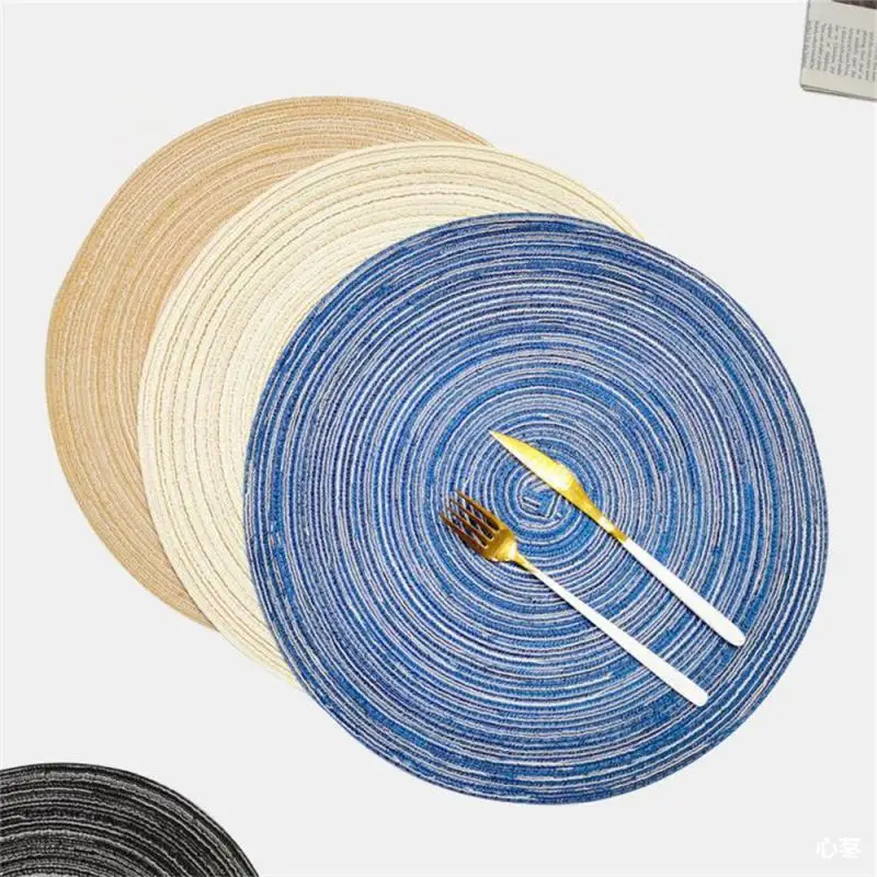 Round Placemat Table Woven Vinyl Individual Placemats for Table Non-Slip Kitchen Tableware Drink Cup Coaster Hoilday Decoration