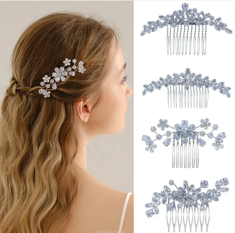 Cubic Zirconia Bride Hair Comb Wedding Hair Jewelry Accessories Bridal Hair Clip Headdress Prom Party Bridemaid Hair Piece