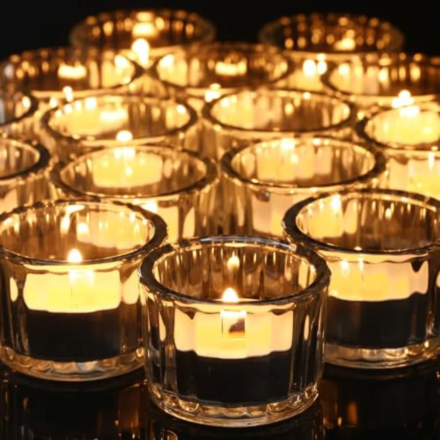 

50 Pcs Glass Tealight Candle Holder Ribbed Votive Candle Holder for Centerpiece Wedding Proposal Spa Aromatherapy Meditation Ho