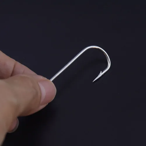 Imagen 2 del producto 50 unids/lote de anzuelos de pesca blancos de acero rico en carbono, anzuelo de caña recta y larga, aparejos de pesca para pesca de perca de lubina y río marino