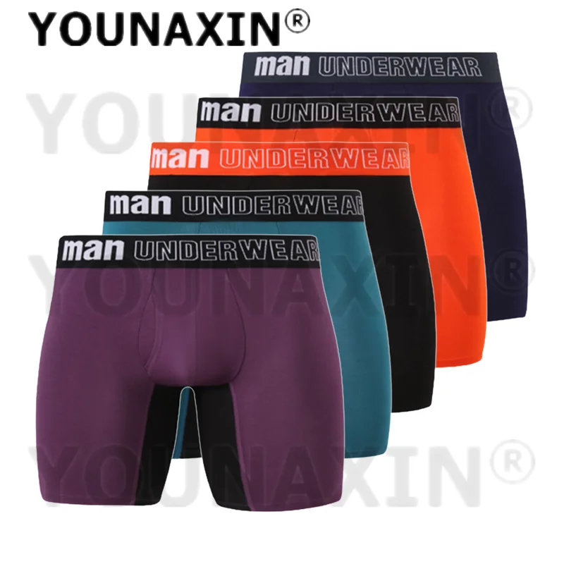 Calcinhas esportivas virilha aberta masculina, boxers longos, cuecas, roupa íntima, calcinha sexy, cuecas, cuecas, tamanho grande, 3XL, 4XL, 5XL, 6XL, 7XL, 5 pcs