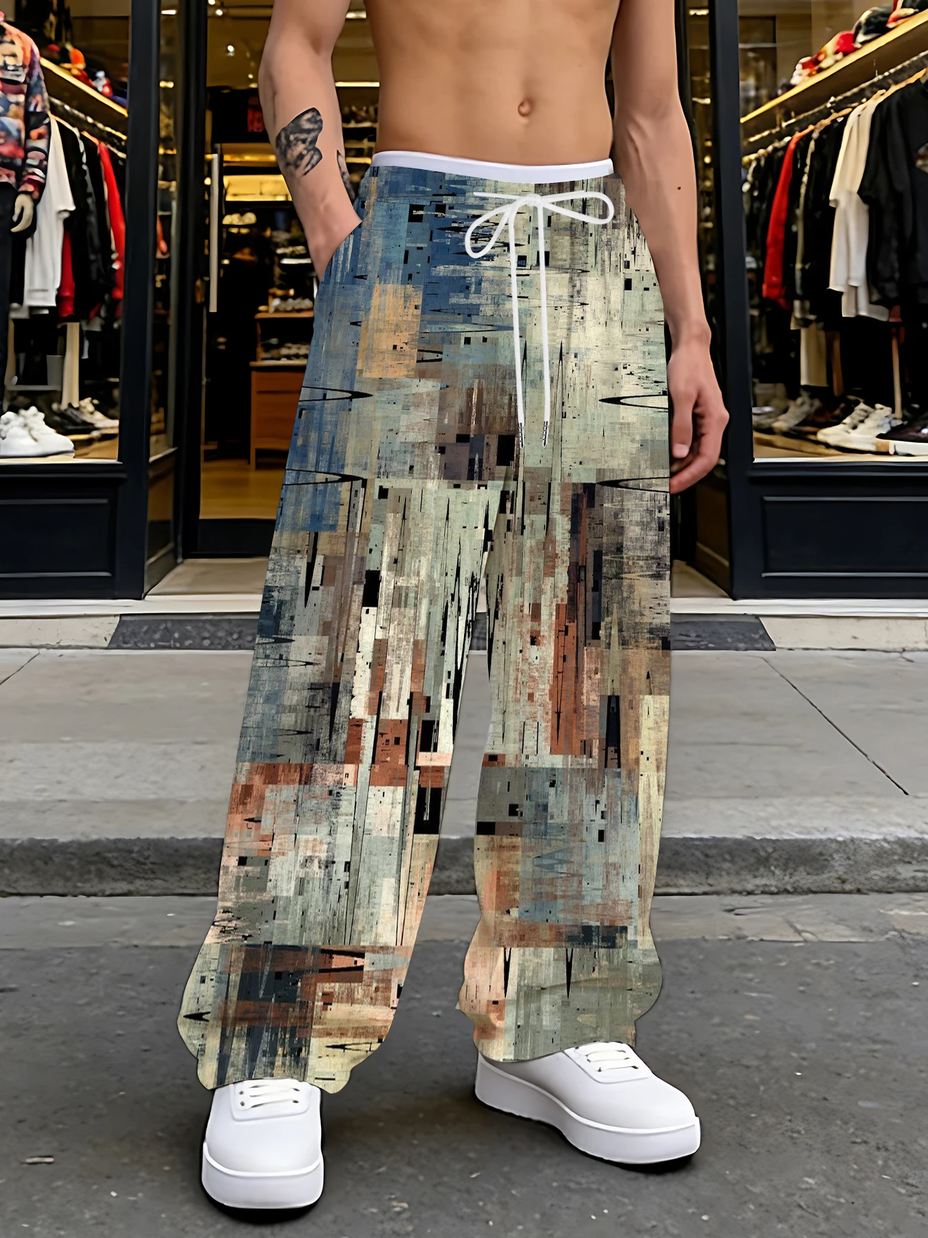 

Office to Casual 1 Pair Solves All! Polyester Printed Straight Pants for Every Occasion!