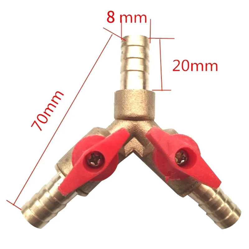 정원 도구용 황동 Y형 볼 밸브, 밸브 클램프 피팅 호스, 바브 연료 가스, 3 웨이 차단, 8mm, 4 개