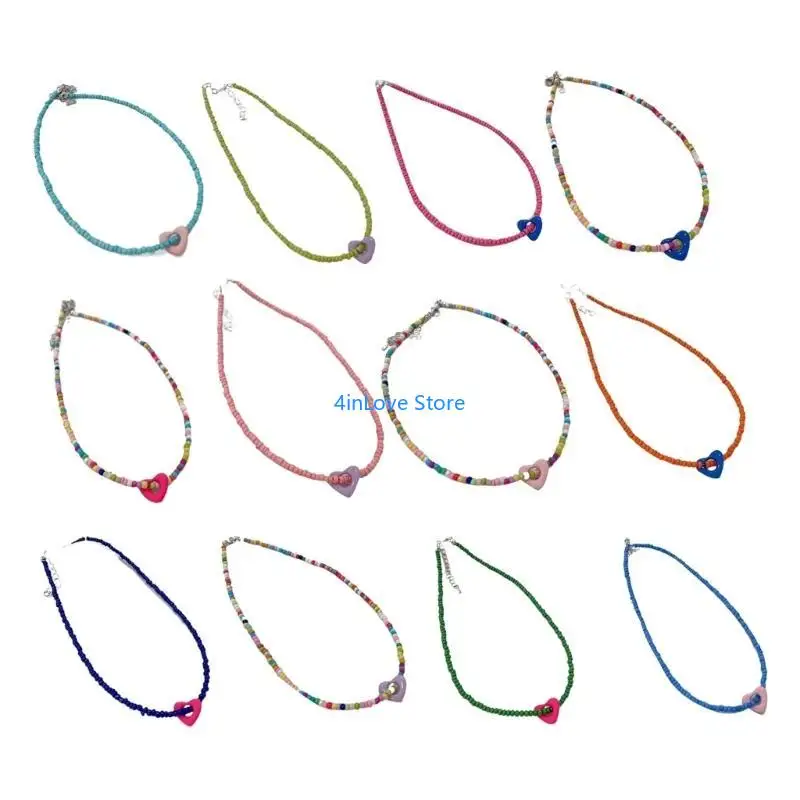 T4MD Rainbow Beaded Necklace Bright Bohemian Beaded Choker Necklace for Family Member