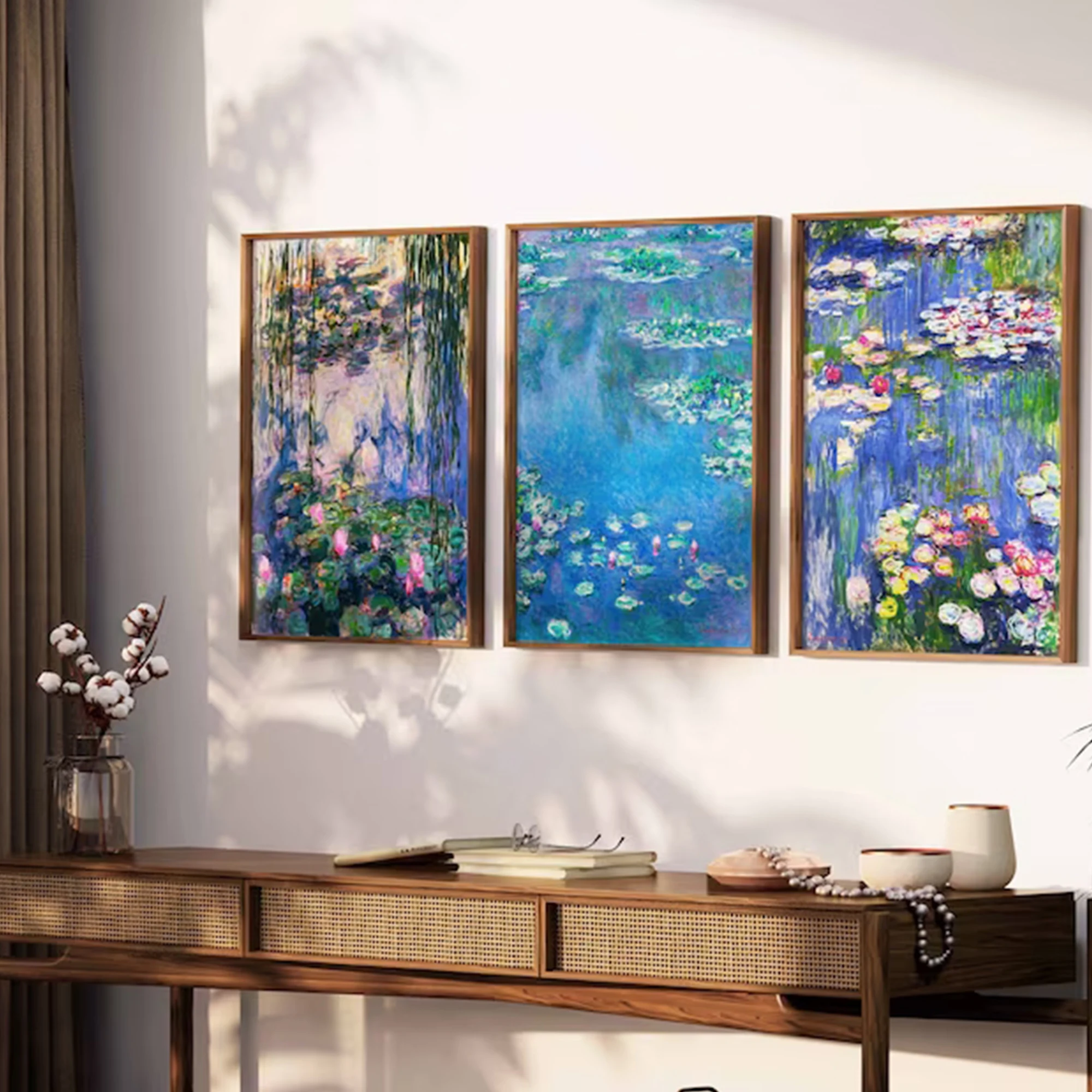 3pcs Modern Abstract Oil Painting Water Lilies Wall Art Print Canvas Painting Poster Picture For Living Room,Bedroom Home Decor