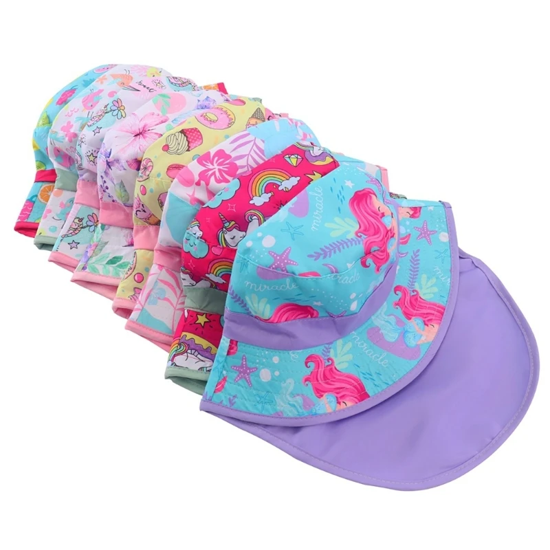 Child Cartoon Pattern Bucket Hat Kids Beach Shawl Sun Hat Outdoor Play Baby Hat Toddlers Wide Brim Sun Hat for Boy Girls