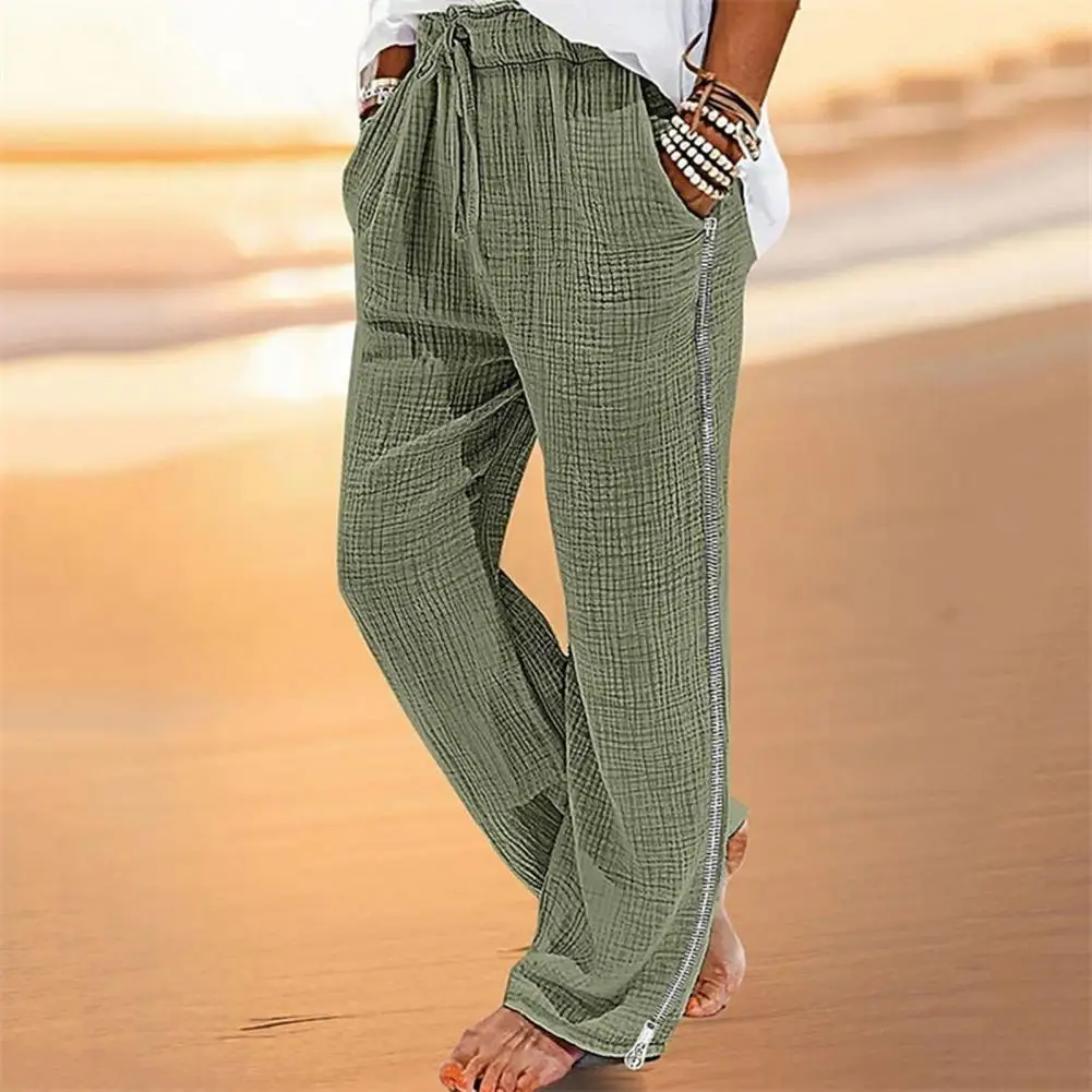 

Men Drawstring Beach Pants Men Resort Bottoms Men's Vacation Pants with Zipper Closure Drawstring Elastic Waist for Casual Daily