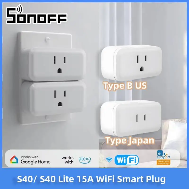 SONOFF S40/ S40 Lite 15A WiFi Smart Plug TypeA / B MINI Wi-Fi Socket Outlets Bluetooth Pairing Works Alexa Google Home SONOFF R5