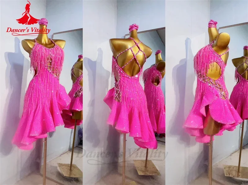 Latin Dance Dresses for Women Customsized Rumba Chacha Tango Performance Competiton Clothing Adult Child Latin Dancing Dresses