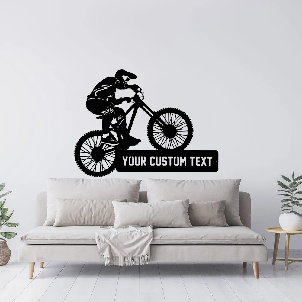 MTB Mountain Bike Metal Wall Art Mountain Biker Sign Custom Name Decoration Vinyl Car Decals