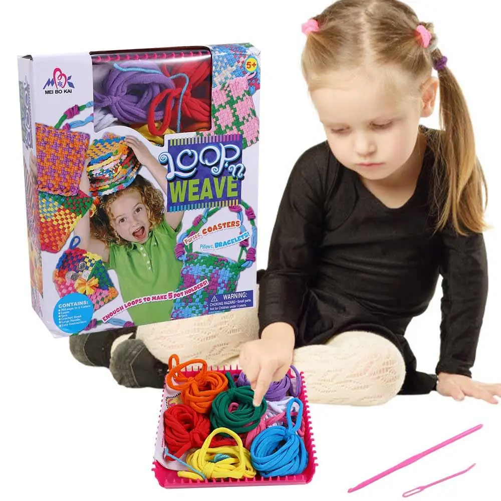 Handcraft Pot Holder Loom Knitting Kits Loom Frame Knitting Potholder Loops Crafts Kit Colorful Crafting Kit