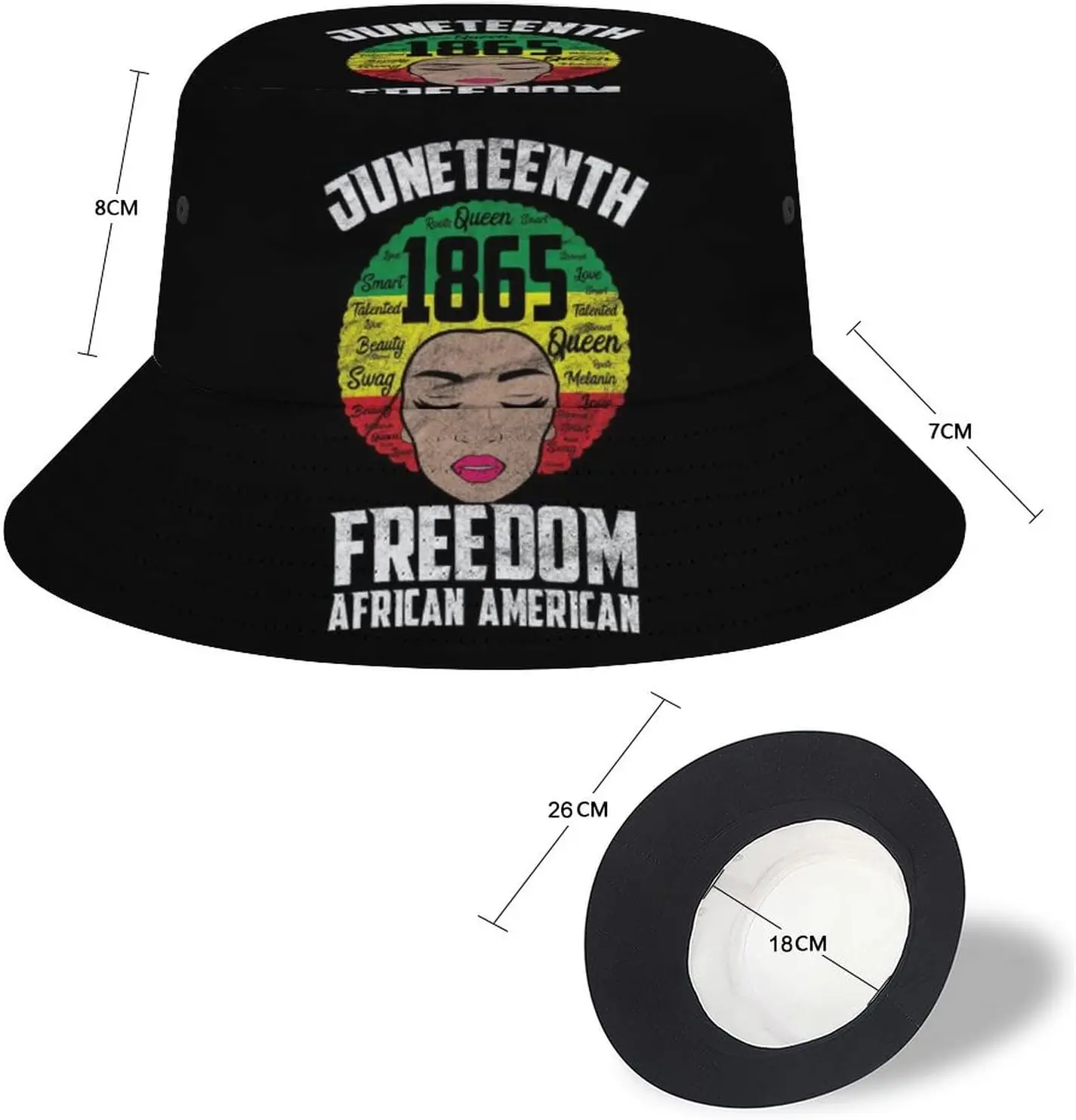 Adult Juneteenth is My Independence Day Men's Women's Bucket Hat Summer Vacation Travel Beach Sun Hat Packable Lightweight Outdo