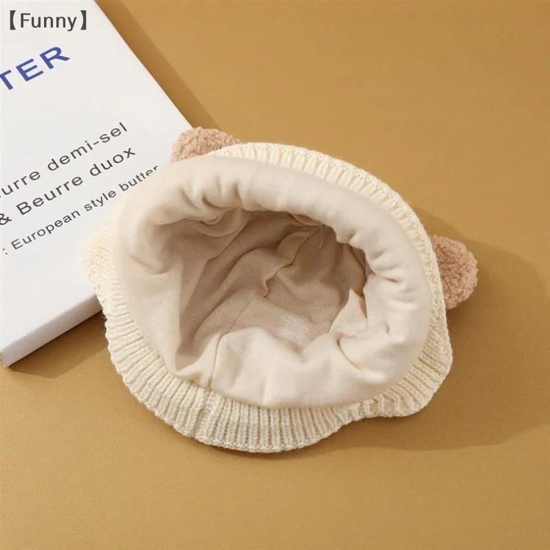 귀여운 곰 귀 보호 모자 어린이 겨울 야외 두꺼운 따뜻한 아기 울 니트 모자