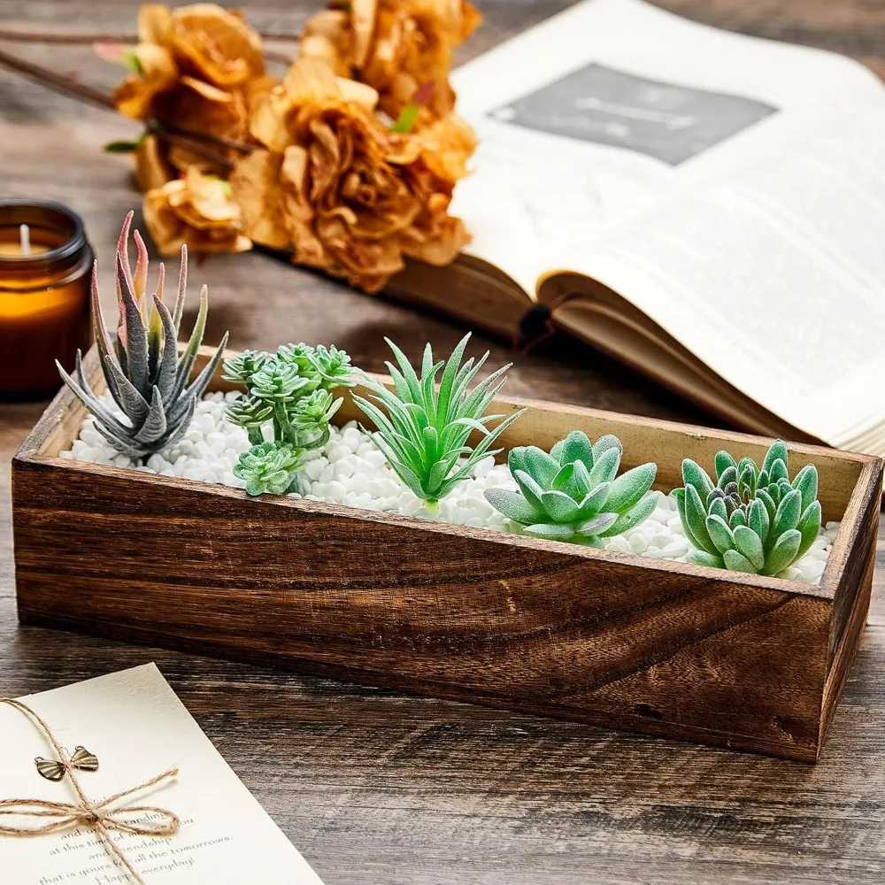 4 مجموعات من صناديق زراعة الخشب الريفية مع بطانة قابلة للإزالة ورغوة الأزهار لقطع مركزية لتزيين حديقة الزفاف المنزلية #4