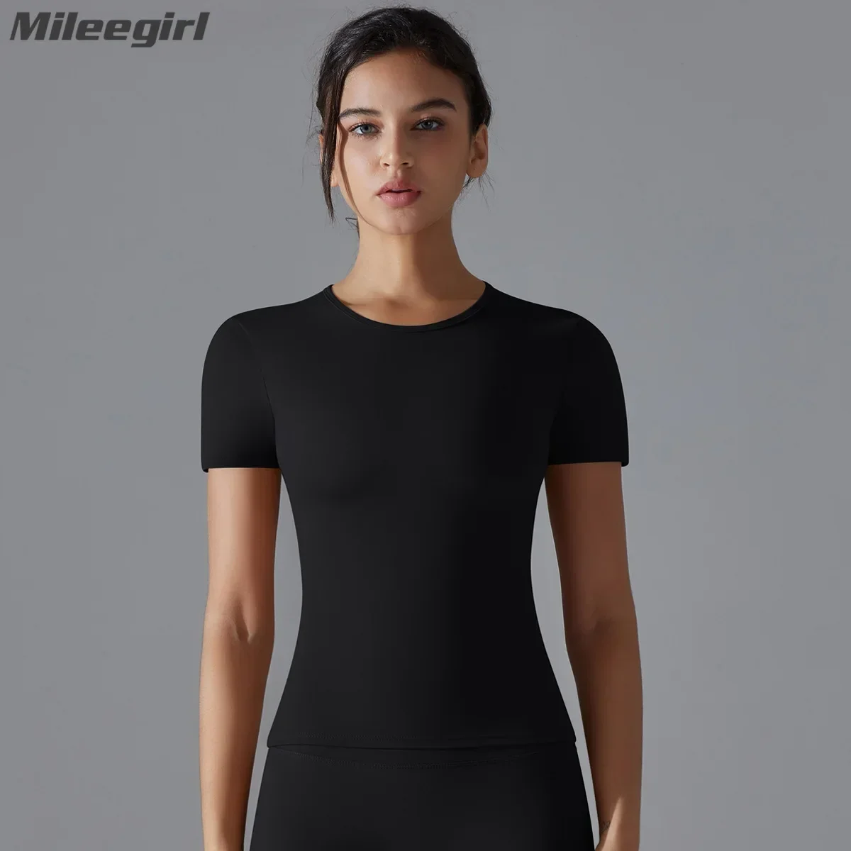 

Mileegirl Short Sleeves Women Yoga Shirts Slim Fit Sports Vest Quick Drying Gym Fitness Tops Round Neck Workout Running Scrunch