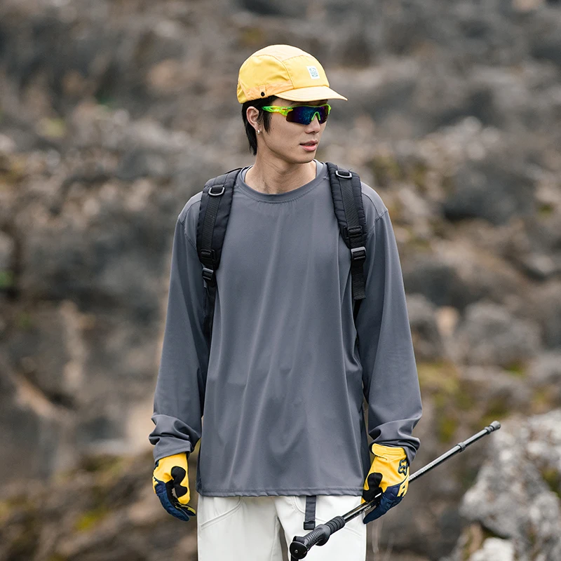 Autumn Sports Moisture Wicking Quick Drying Long Sleeved T-shirt for Men, 5A Antibacterial Hiking Mountaineering Elastic T-shirt