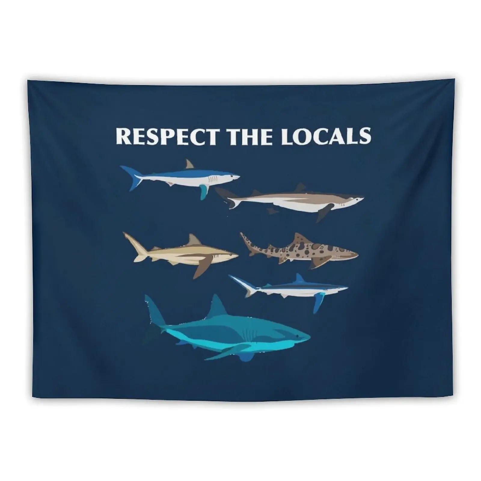 Respect The Locals Swimming Sharks Family Shark Bite Shark Art Print Gift Tapestry Bedroom Decoration Wallpaper Bedroom Tapestry