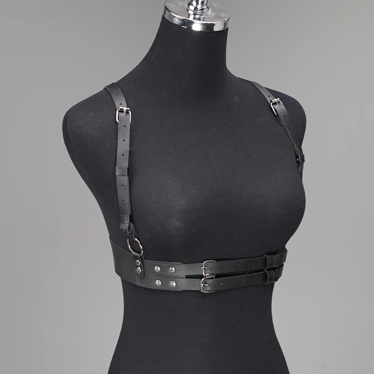 Double Buckle PU Leather Chest Harness Adjustable Shoulder Straps Intimate Lingerie Accessory Gothic Club Decor - view 4