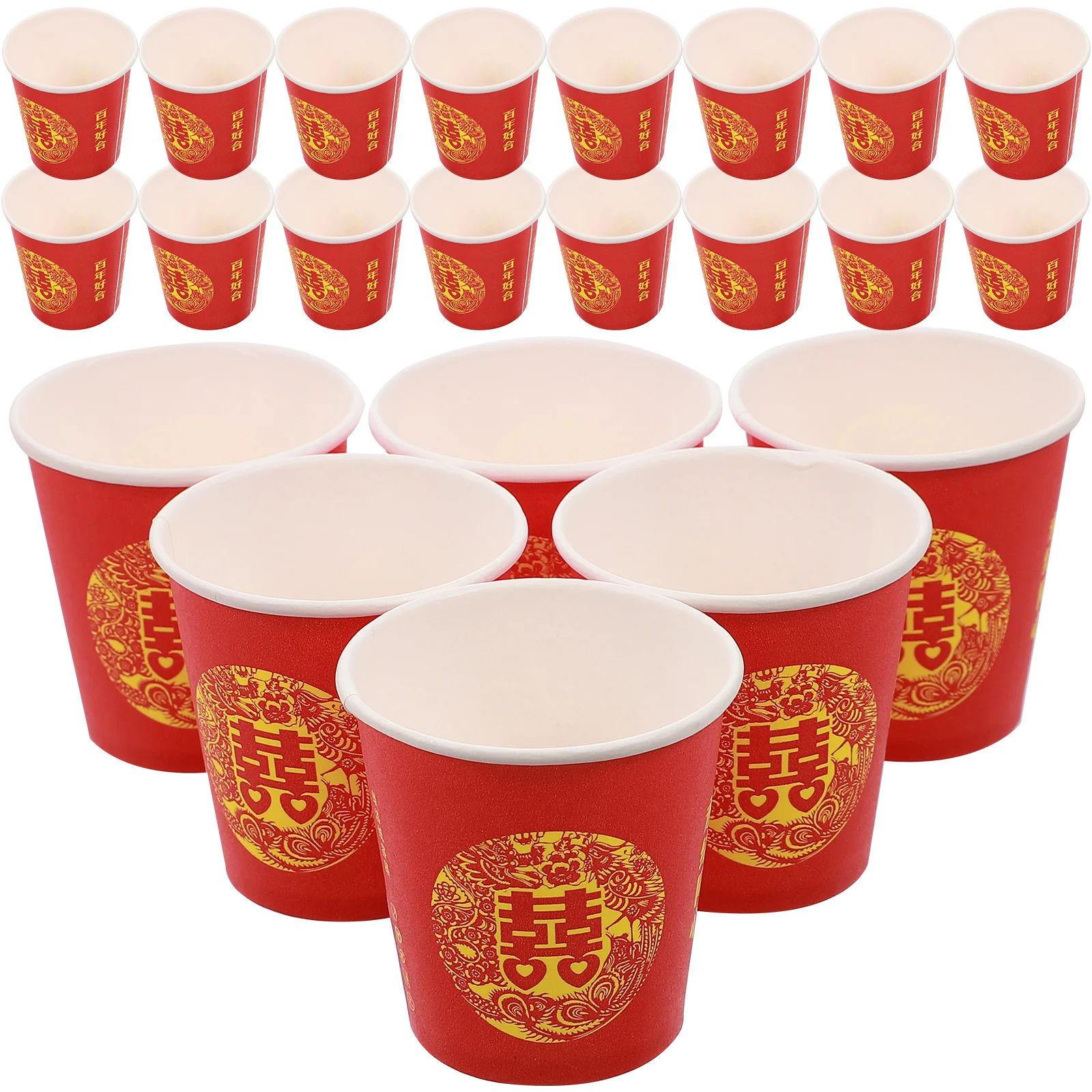 100 Pcs Red Double Happiness Glass Wedding Drinking Cups Concentrate Themed Party Supplies Teacups Paper Practical