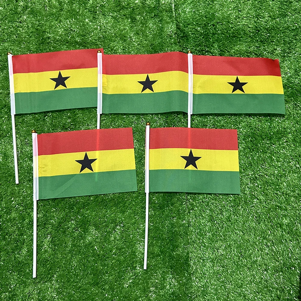 SKY FLAG Ghana hand Flag 10/20/50/100pcs 21*14cm  Ghana Hand Waving Flags With plastic pole For Sports Activity Home Decor