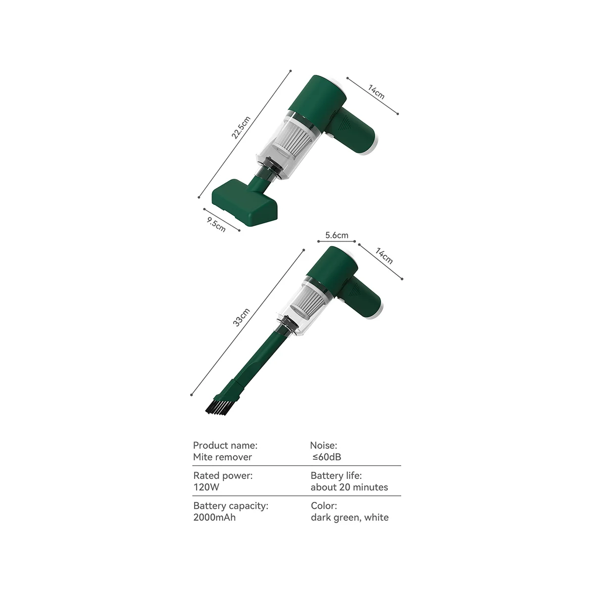 120W 5000Pa Mini aspirador de mano para coche DC3.7V Aspirador portátil para coche con doble eliminador de ácaros inalámbrico Verde