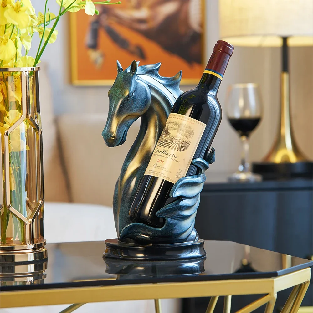 

Nordic Luxury Home Decoration Horse Statue Wine Rack Table Ornaments Modern Animal Sculpture Living Room Wall Cabinet Decoration