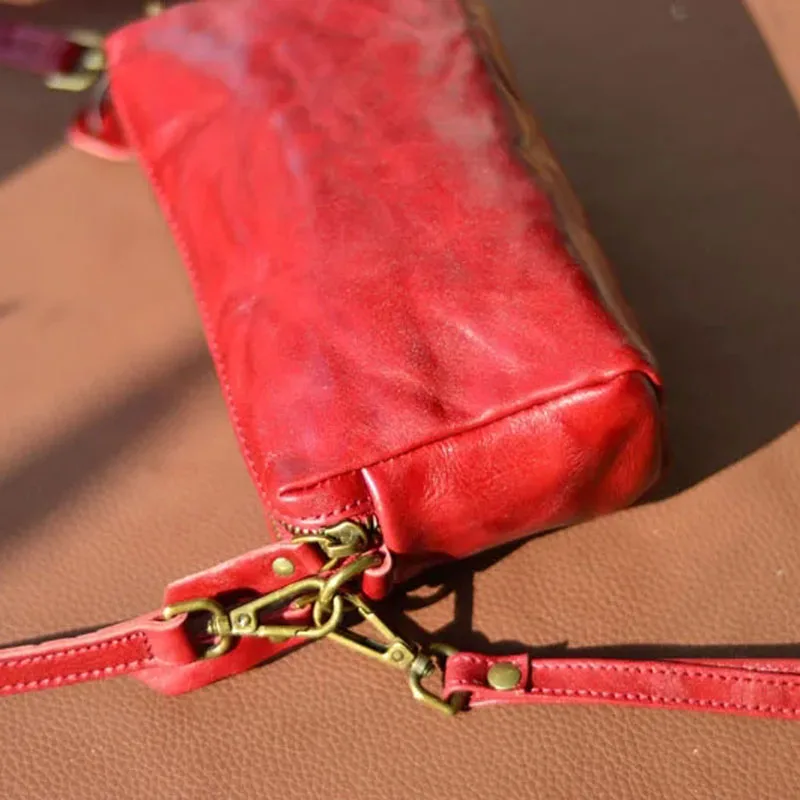 

AETOO New high-end genuine leather mobile phone bag, fashionable versatile clutch bag, retro hand-stitched pattern daily commuti