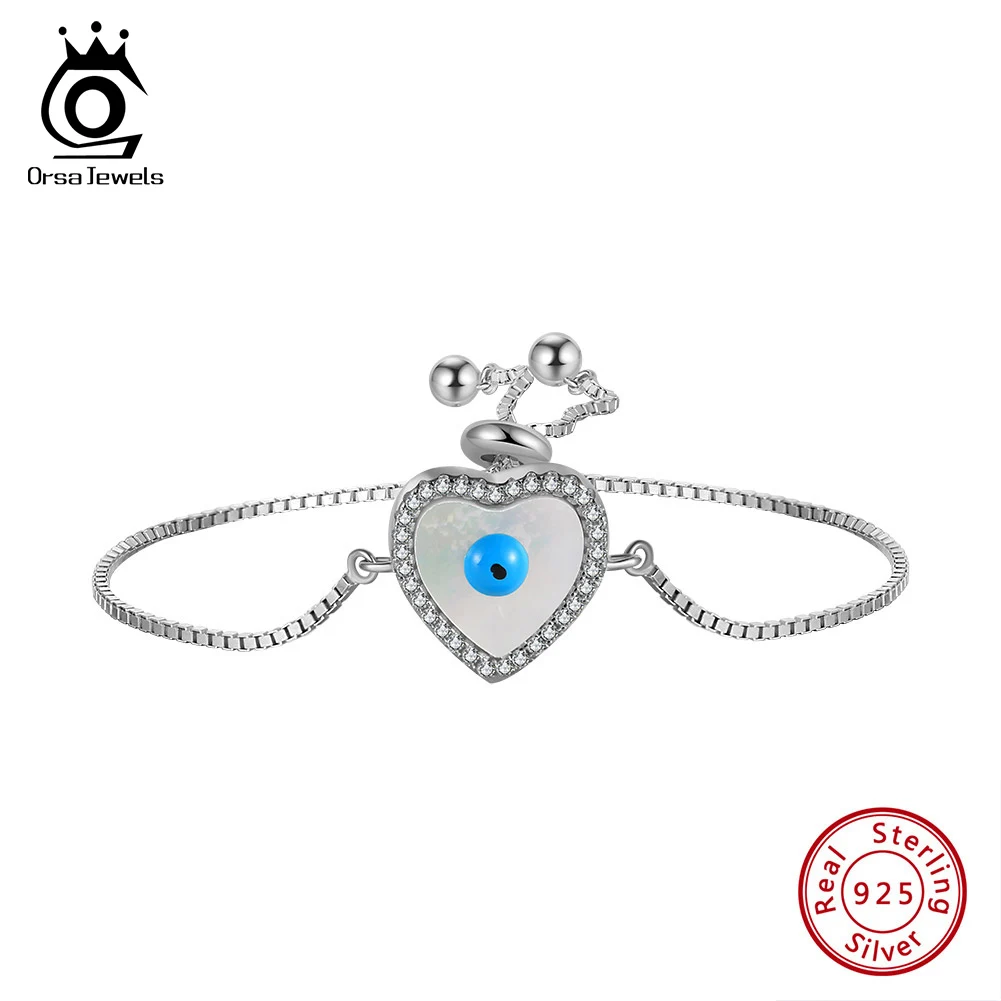 

ORSA JEWELS 925 Sterling Silver Evil Eyes Bracelet with Turquoise for Women Adjustable Fashion Party Bracelet Jewelry SB188