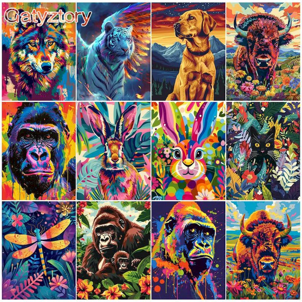 

GATYZTORY Picture By Number Colorful Animals DIY Hand Painted Wall Art Drawing Acrylic Coloring By Numbers For Home Decor Gift