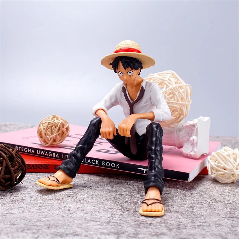 Figura de Anime de una pieza, figura de acción de Luffy, posición sentada, modelo de PVC, estatua de colección, muñeco de juguete para regalo de cumpleaños, 12cm