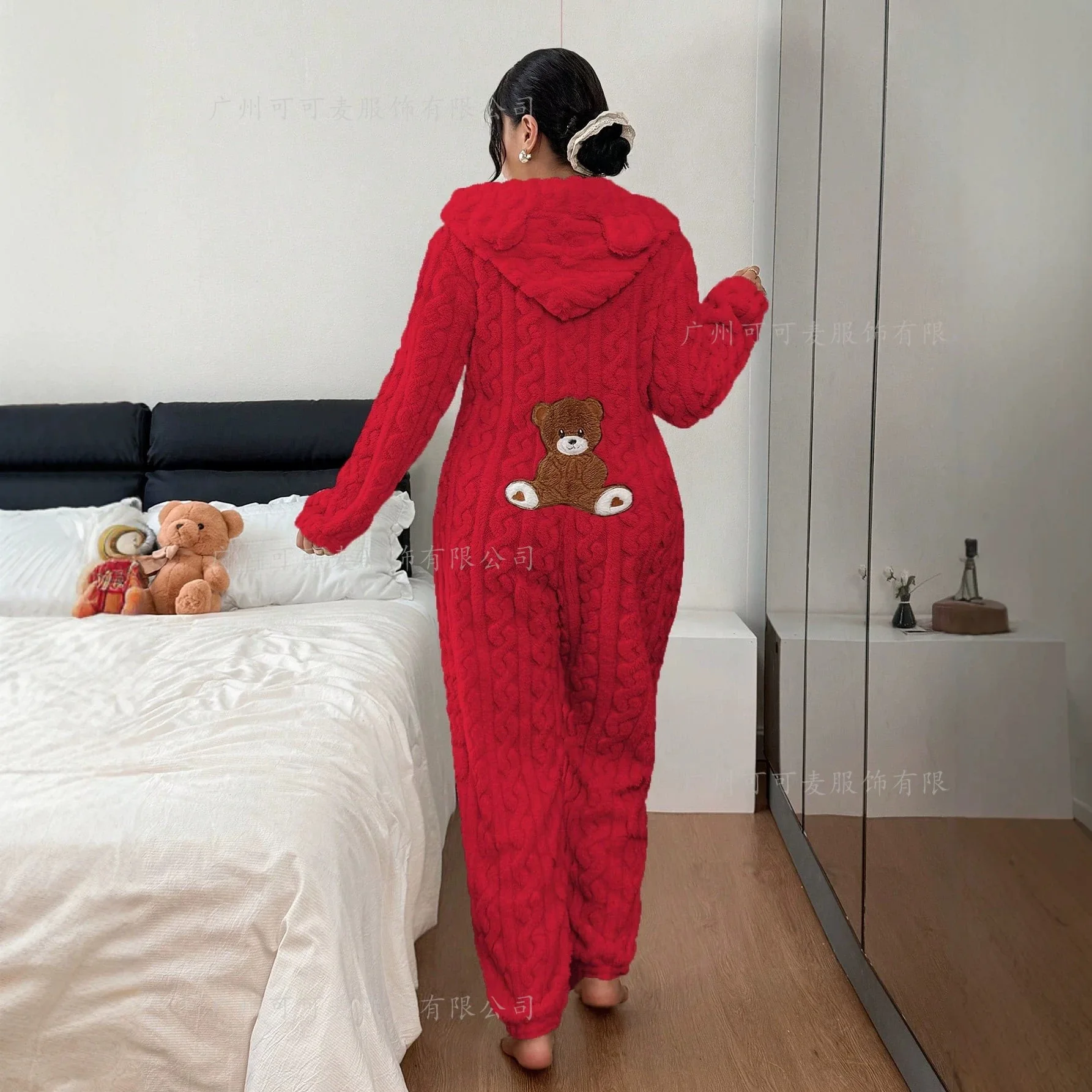 Women Winter New Hooded One‑Piece Pajamas, Casual Comfy Long Sleeve Jumpsuit Loungewear Home Sleepwear