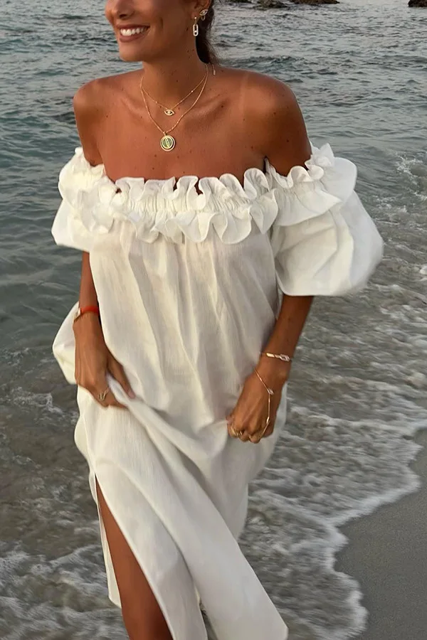 

Women Sexy Causual Sleeveless Ruffles Midi Dress Boho Solid Beach Sundress Loose Dress 2025 Summer Elegant Vestidos