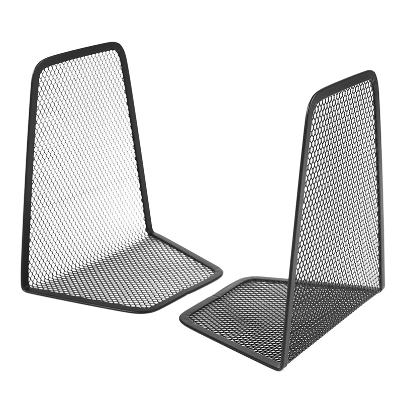 Metal Mesh Desk Organizer, Book Holder, Preto Bookends, Acessórios de escritório, Desktop, Casa, 1 Par