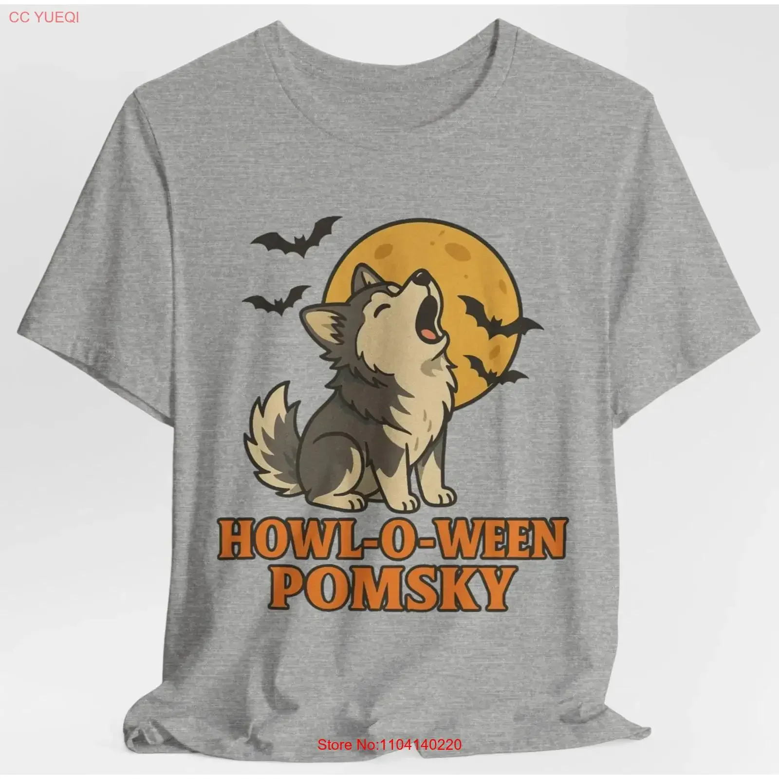 Camiseta Howl O Ween Pomsky con diseño de luna llena y perro aullando, estilo vintage, unisex, transpirable, gráfico para hombre