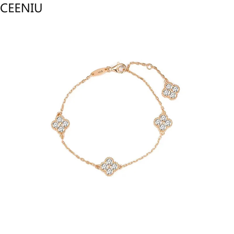 2.4cttw D Color Moissanite Clover Bracelet 925 Sterling Silver Fine Jewelry White Gold Plated Charm Bracelets Bangle Wholesale