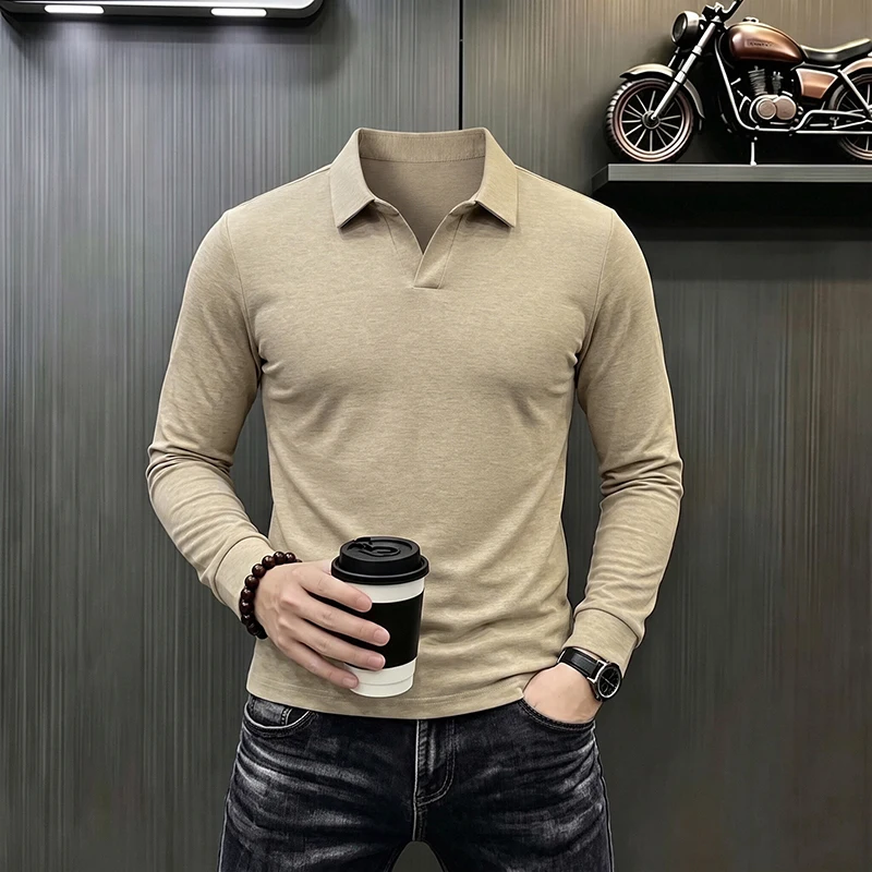 Men's Business Casual Long Sleeve T Shirt Spring Autumn Comfortable Breathable Workwear Top for Formal Occasions Polo Shirts Man view 3