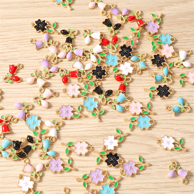 10 Stück Niedliche Bunte Emaille-Blumenanhänger für Schmuckherstellung, Ohrringe, Anhänger, Halsketten, Armbänder, DIY Handgemachtes Kunsthandwerk Zubehör – Detail 3