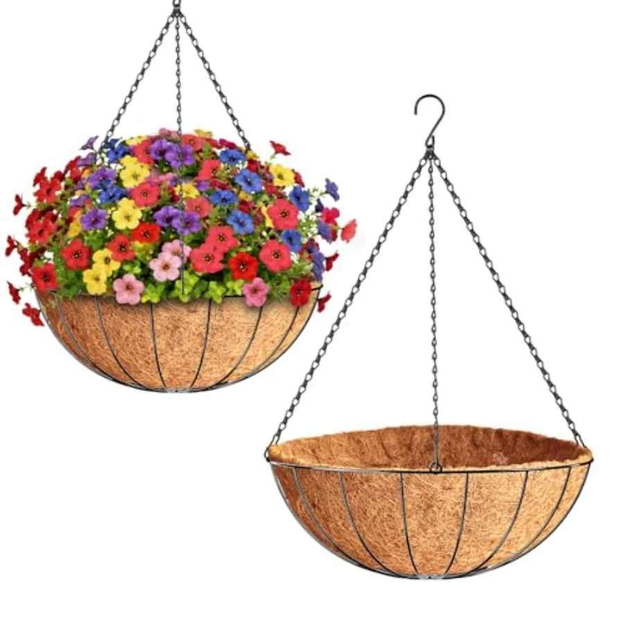 

Large Hanging Baskets for Plants Outdoor with Coconut Liners Replacement, Hangg planters Baskets with Natural Coco Ler for Outd