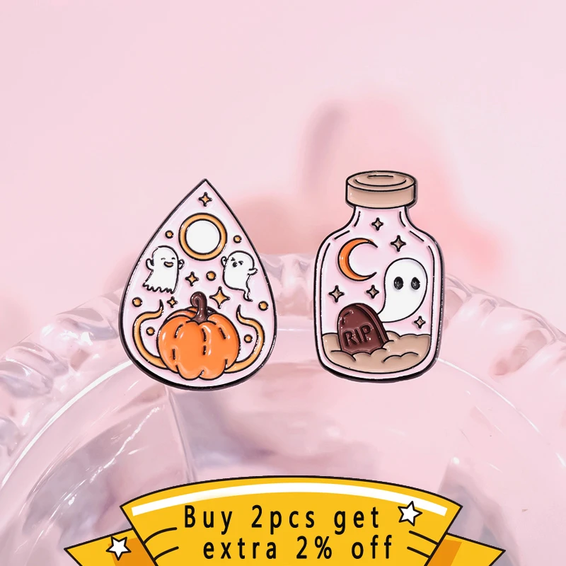The Lovers Rip Ghost Tarot Enamel Pins Custom Boo Pumpkin Chainsaw  Brooches Lapel Badges Halloween Gothic Jewelry Gift For Kid