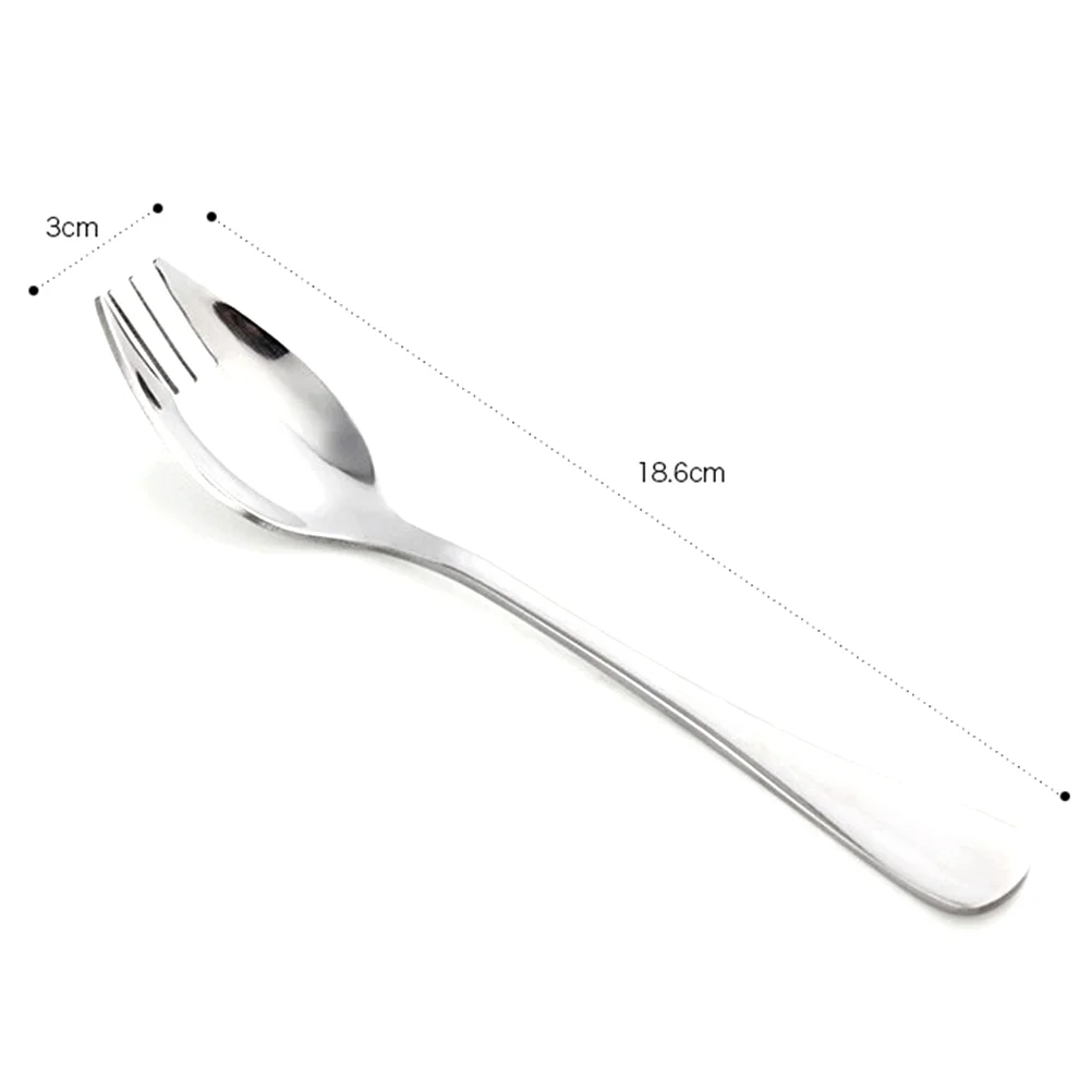 6 Pcs Stainless Steel Sporks Picnic Dual-purpose Spoon Instant Noodle Salad Flatware