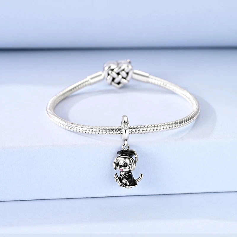 925 Sterling Silver Charms Bead Sparking Puppy Graduate Dangle Fit Original Bracelet DIY Women Jewelry