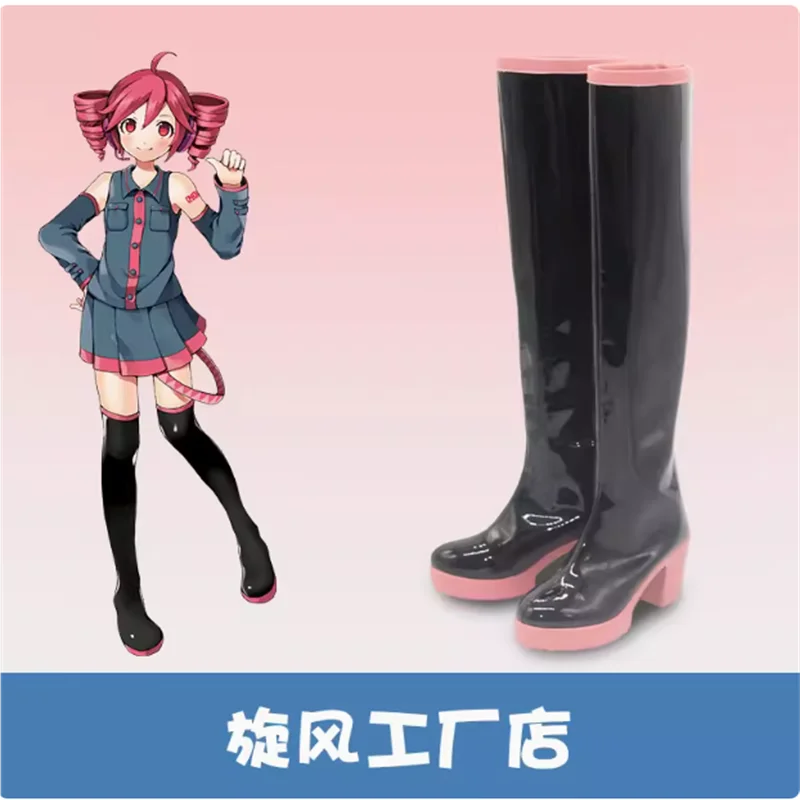 Kasane Teto Cosplay Costume Shoes Handmade Faux Leather Long Boots Costume Accessories Adult Role play boots Cosplay props