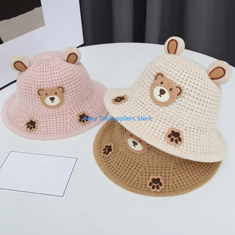 

R1WF Cartoon Baby Bear Hat Wide Brim Girls Sunshade Headwear Accessory