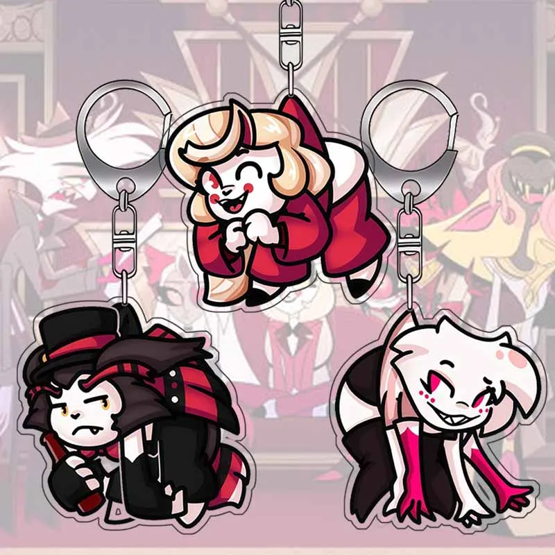 

Акриловый брелок с персонажами аниме в Q-стиле: Чарли Хаск, Энджел Даст. Подвеска для рюкзака, аниме-украшение, коллекционный подарок, игрушка.