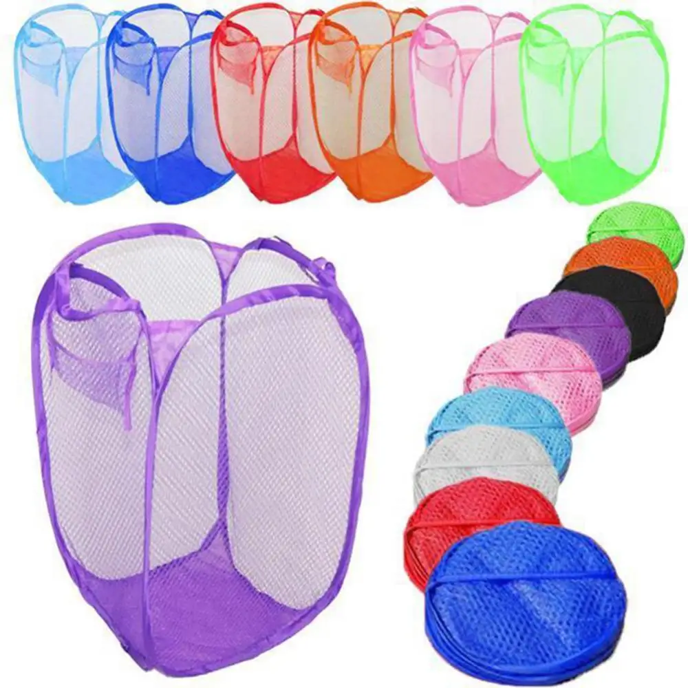 Laundry Basket Pop Up Mesh Washing Foldable Laundry Hamper Dirty Clothes Organizer Bucket Toys Sundries Home Storage Basket